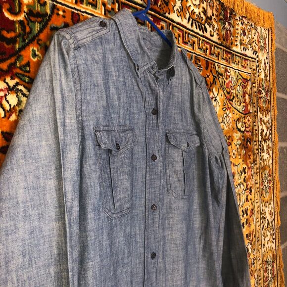 Women's GAP 100% Cotton Chambray Long Sleeve Button Down Shirt size XL - Picture 3 of 7